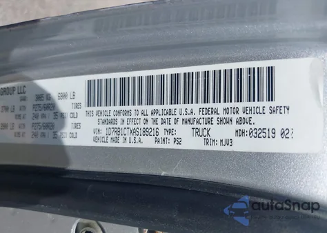 2010 Dodge Ram 1500 Slt/Sport/Trx z USA, uszkodzony, nr VIN 1D7RB1CTXAS189216